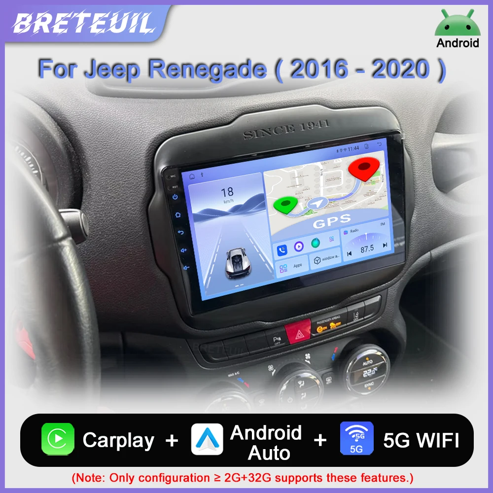 Para Jeep Renegade 2016 2017 2018 2019 2020 Rádio Automóvel Android Multimédia Video Player Navegação GPS Carplay Ecrã Táctil Sistema Automóvel Estéreo Inteligente