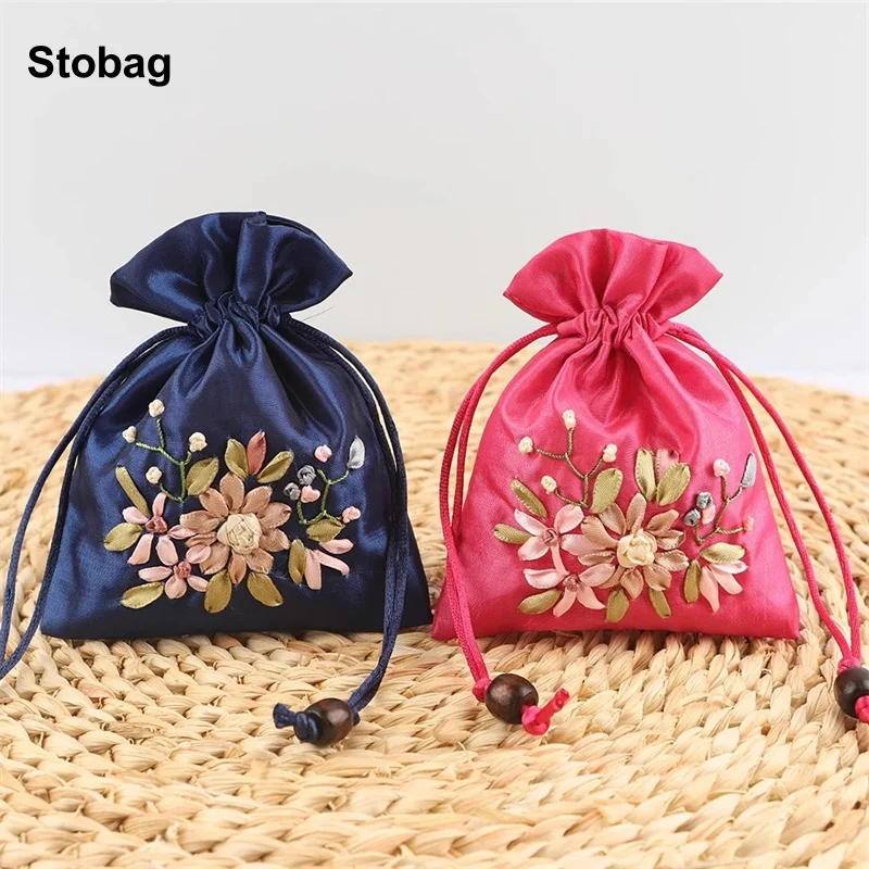 StoBag 5pcs Silk Sachet Drawstring Bags Cotton Small Handmade Gift Jewelry Packaging Storage Pocket Reusable Pouch Decoration