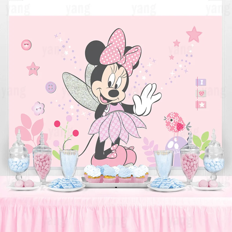 Disney Princess Wing Minnie Mouse Backdrop Party Supplies Photography Backdrop Birthday Background Girls Boys Decoration