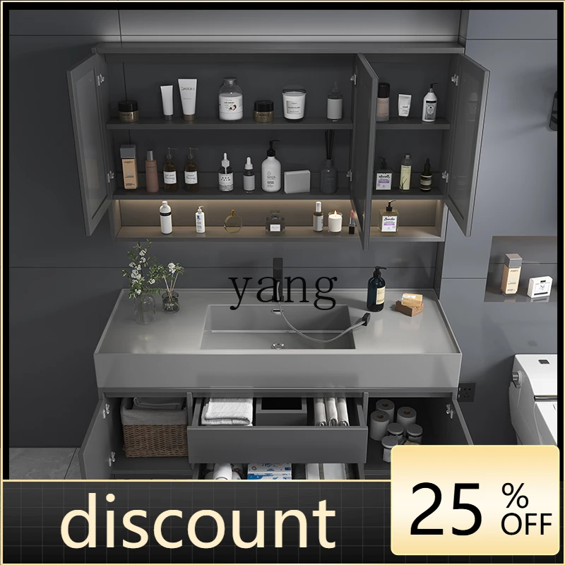 

LH simple solid wood bathroom cabinet combination rock integrated basin smart mirror cabinet washstand