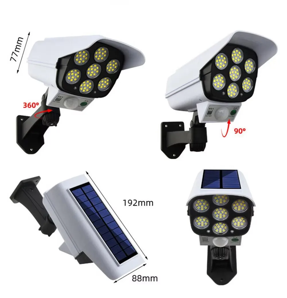 77 LED Solar Light Motion Sensor Security Dummy Camera Wireless Outdoor Flood IP65 Waterproof Lamp 3 Mode For Home Garden