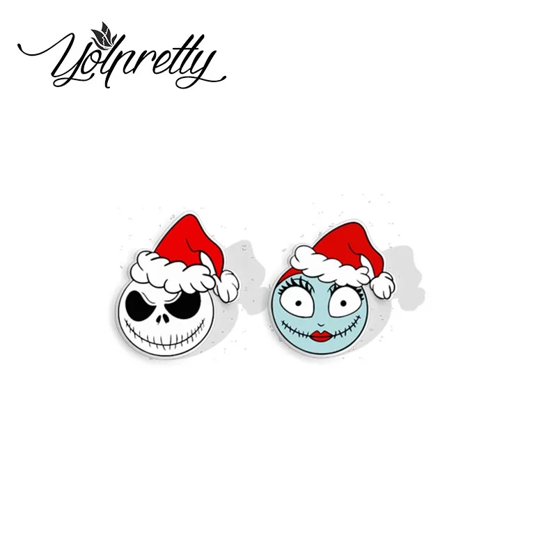 2024 New The Nightmare Before Christmas Jack and Sally Christmas Cosplay Epoxy Handcraft Acrylic Stud Earrings