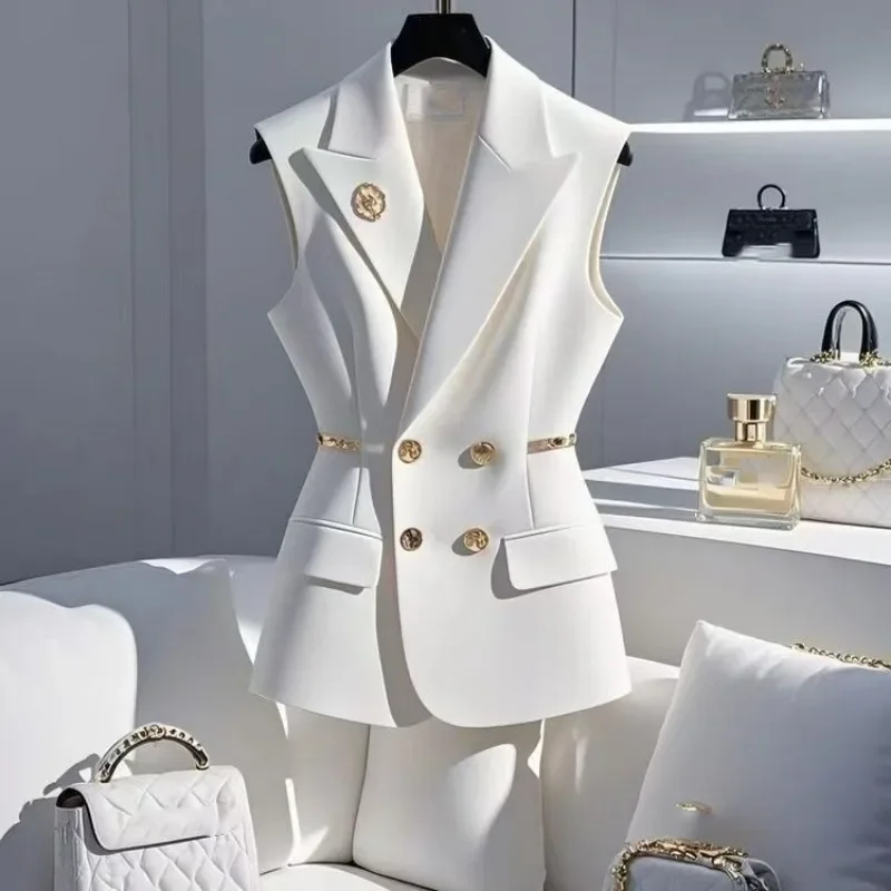 Spring Autumn 2025 New Blazer Sleeveless Vest Women Slim Korean Coat Vest Chic High Street Office Lady Patchwork Waistcoat