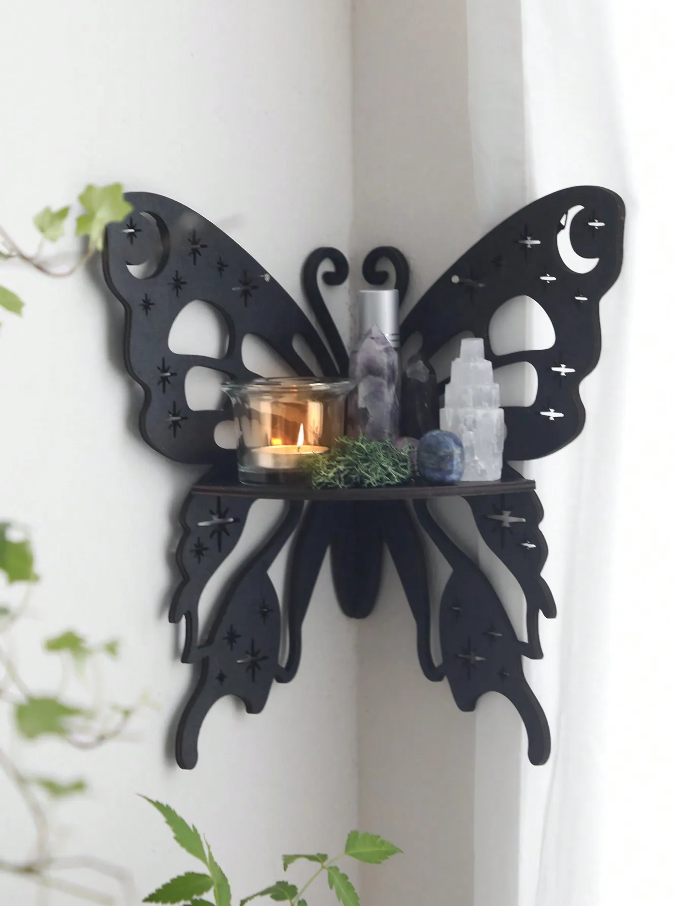 Black Butterfly Wood Wall Hanging Shelfcorner Shelves Home Storage Rack Corner Storage Rack Candles Crystal Shelf Display Crafts