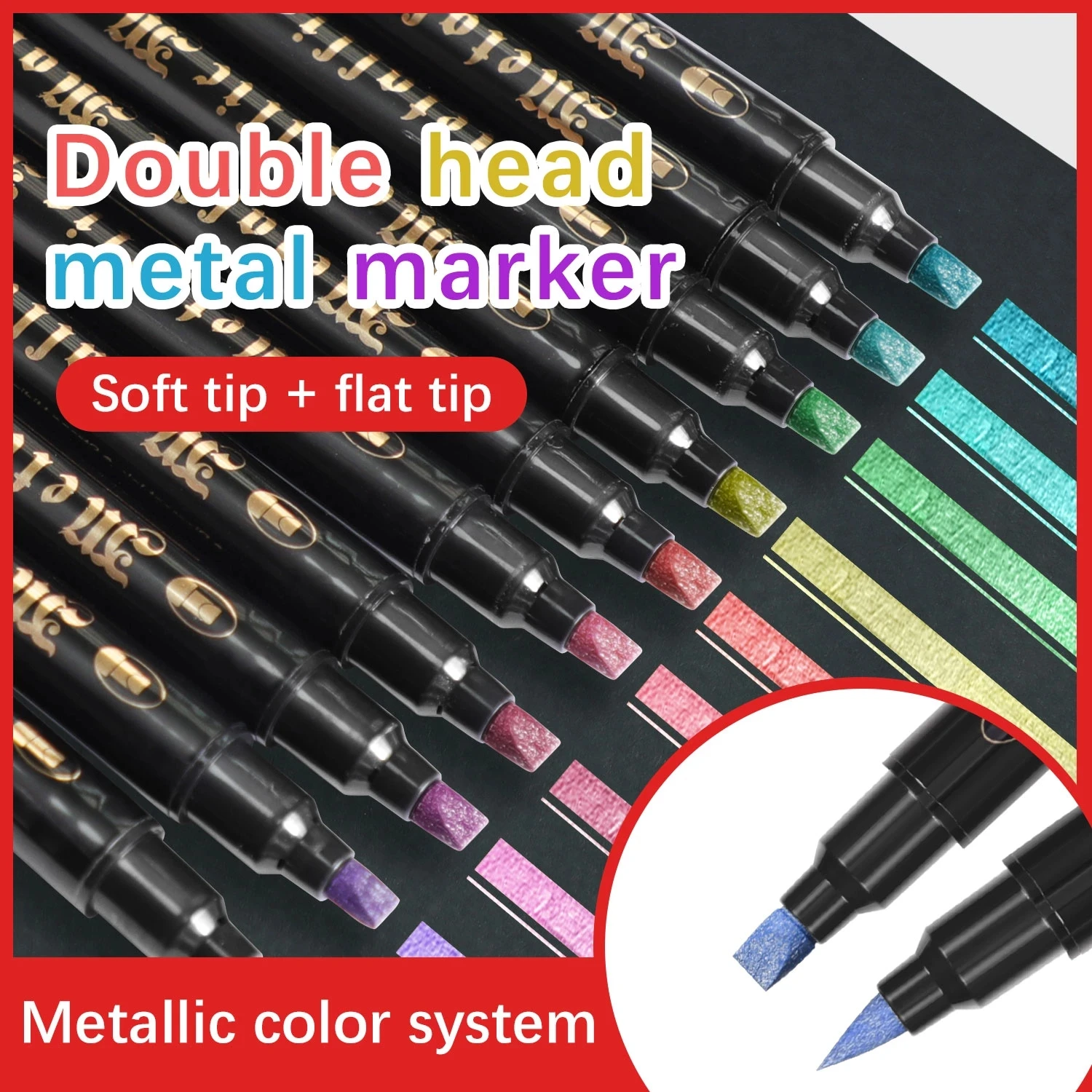 

Metallic Paint Marker Pens, Soft Tip and Flat Tips, for Rock Painting, Mug, Ceramic, Glass, Wood, Fabric,Canvas,Metal