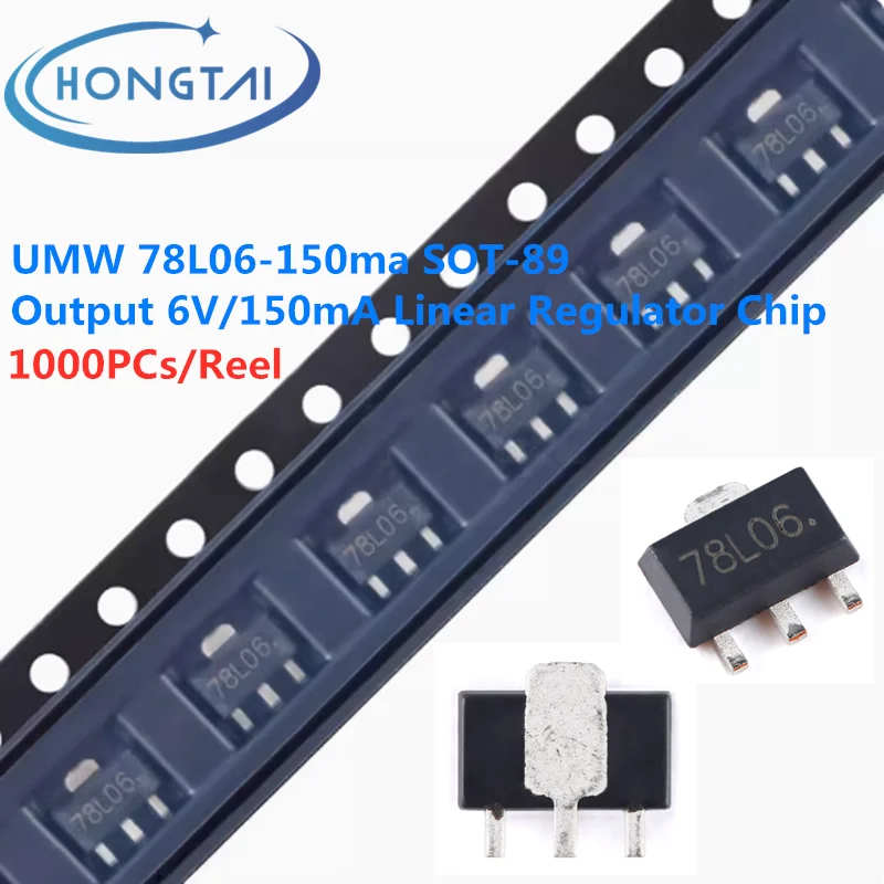 

1000PCs/Reel Free Shipping UMW 78L06-150ma SOT-89 Output 6V/150mA Linear Regulator Chip Original New