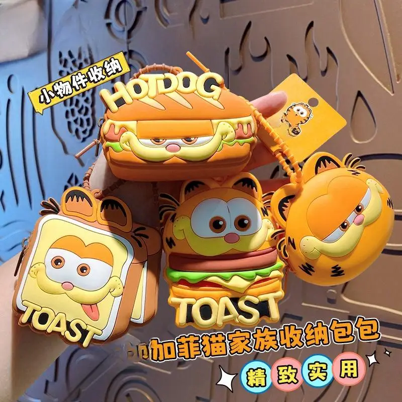 2025 New Cute Garfield Coin Wallet Keychain Pendant Lipstick Earphones Storage Bag Cat Children Boys and Girls Birthday Gifts