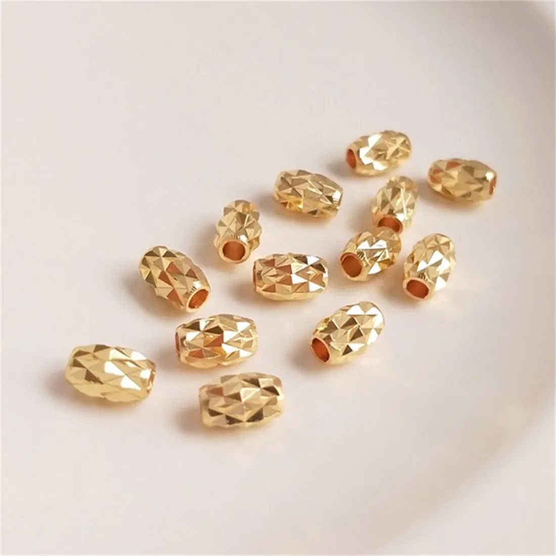 

14K Gold-Color Pineapple Beads Oblong Oval Tube Beads Faceted Glitter Beads DIY Bracelets Necklaces Accessories Loose Beads