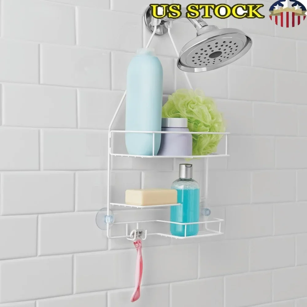 

Over Shower Caddy with 2 Shelves Soap Tray Hooks Rust Resistant Bathroom Storage Solution Shower Essentials