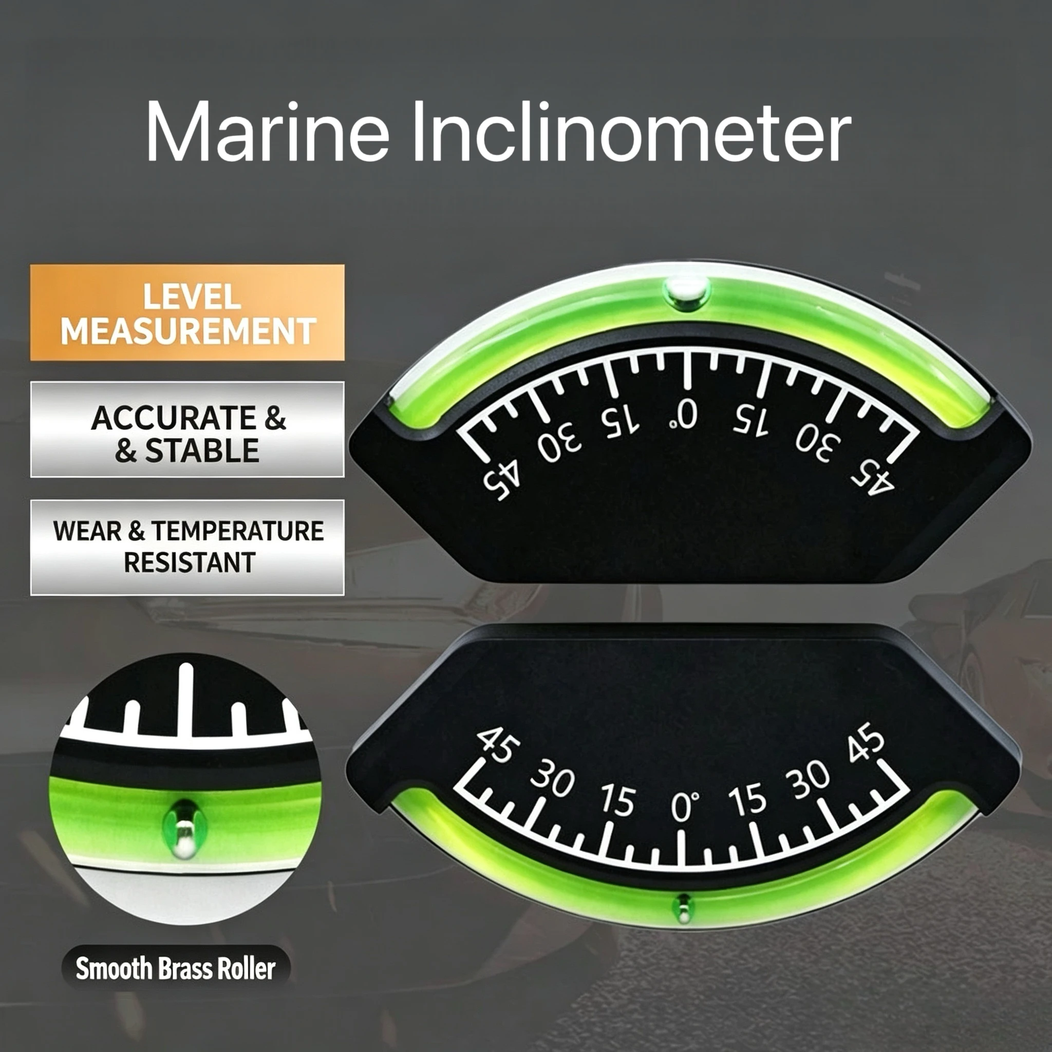 New Inclinometer, -45° to +45° Angle Gauge, Adhesive Bubble Level, High Visibility for Car & Marine Use, Durable & Easy to Read
