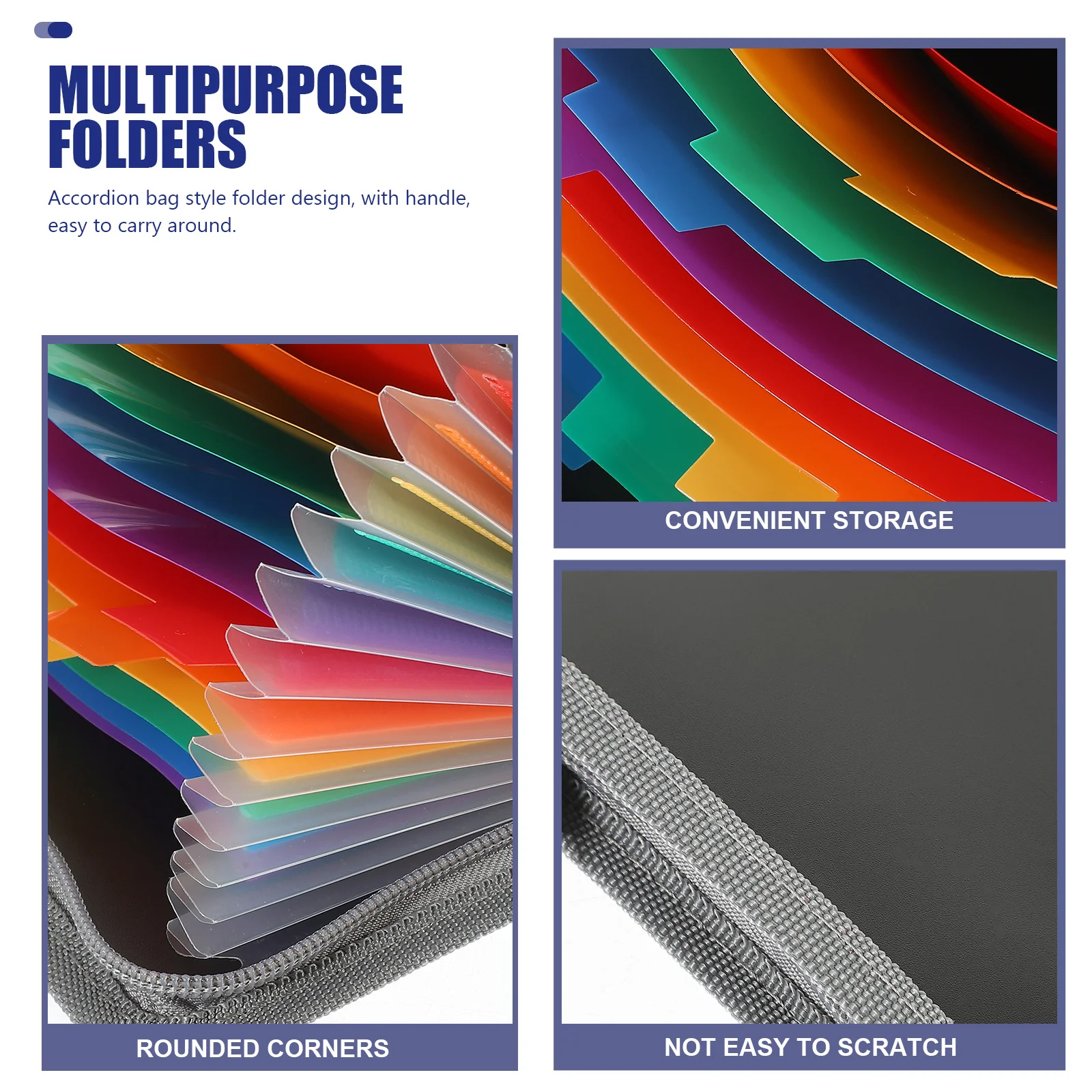 Mini Accordion Bag Rainbow Edged Zipper File Organizer Gray Border Papers Receipts Tickets Vouchers Multi Layer Storage Folder