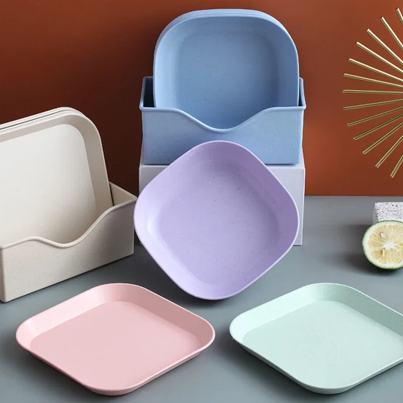 Square Disc Plastic Spit Bone Snack Plate Table Trash Tray Wheat Straw Tableware Food Cutlery Baby Cutlery Set Utensils