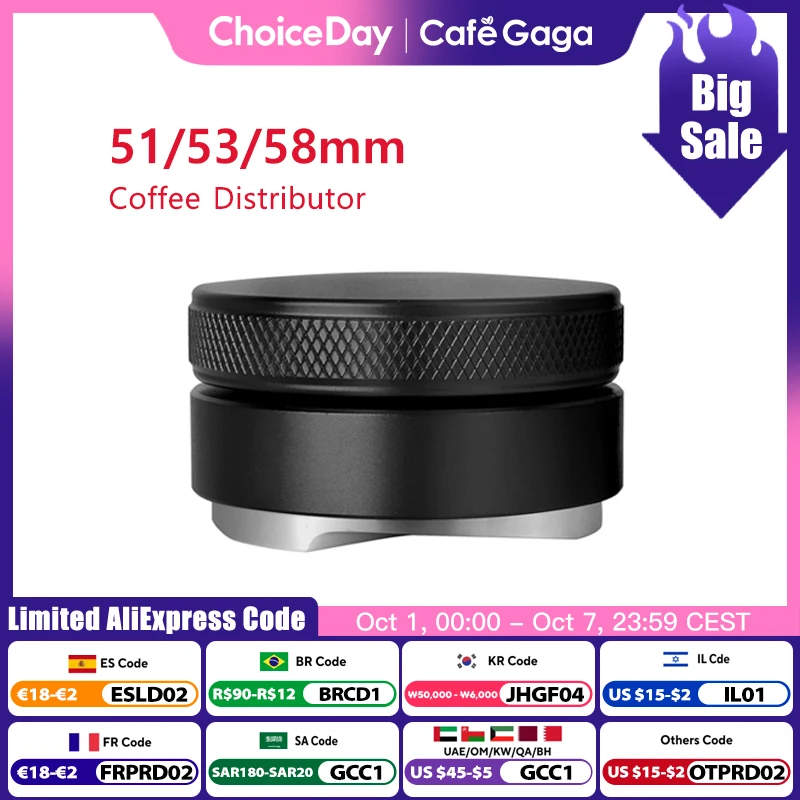 Coffee Distributor Espresso Distribution Tool 51mm/53mm/58mm Leveler Three Angled Slopes Adjustable Palm Tamper For Portafilter