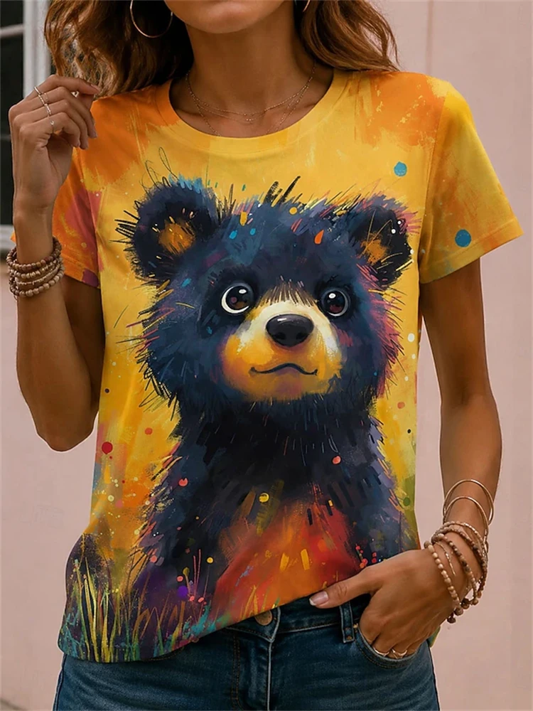 2026 New Arrival Women's Simple Short-Sleeve T-Shirt Cute and Adorable Dog Print Loose and Comfortable Women's Top