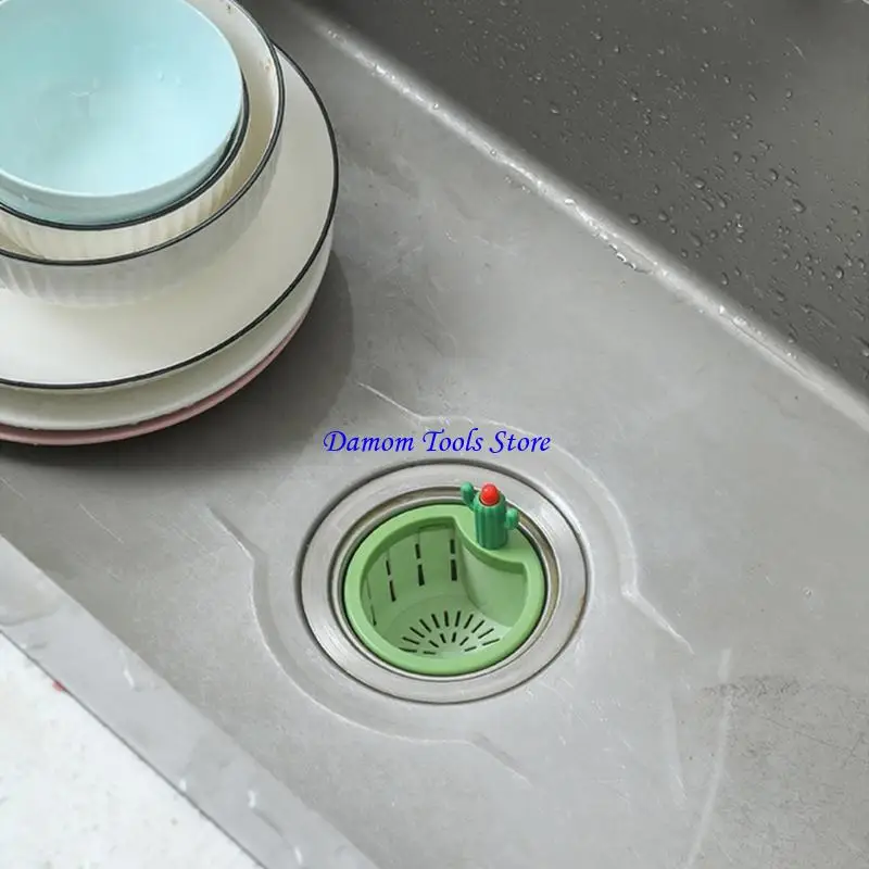 

57BE Practical Cactus Sink Filter Basket Easy Press Handle for Quick Waste Disposal