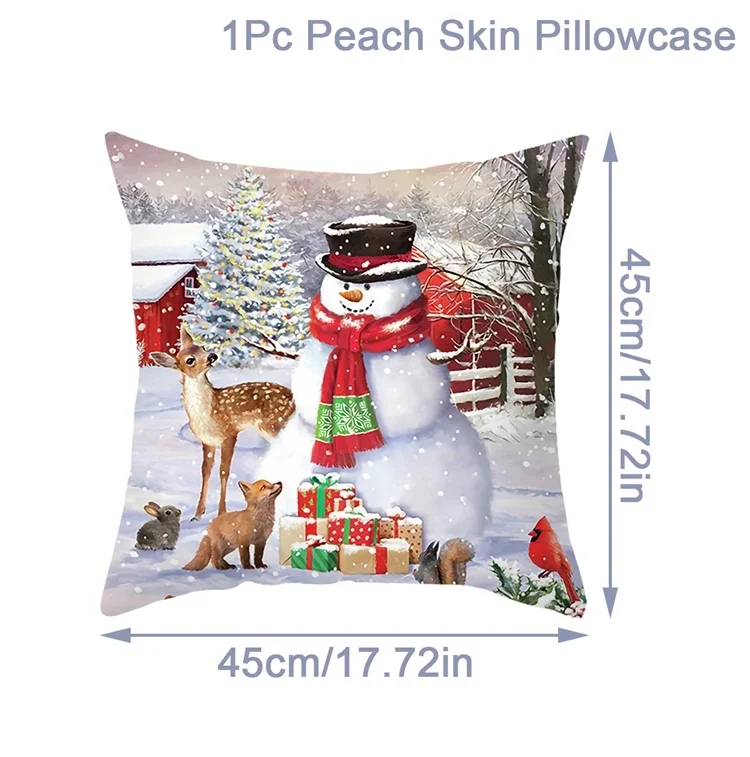 Christmas Happy Snowman Bird Deer Rabbit Snow Tree Makes Sofa Seat Automobile Study Office Christmas Decoration Pillow Case