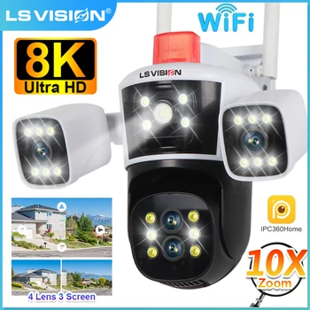 Ls Vision 8K 10x Zoom Wifi Ip Camera Buiten Drie Scherm 360 ° View Ptz Cam Ai Tracking Cctv Videobewaking Beveiligingscamera 'S