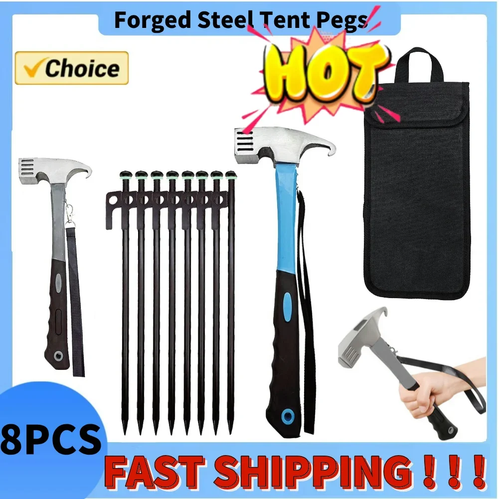 4/8Pcs Tent Stakes Forged Steel Tent Pegs Heavy Duty Ground Stakes 30cm Ground Anchors with Storage Bag for Outdoor Camping