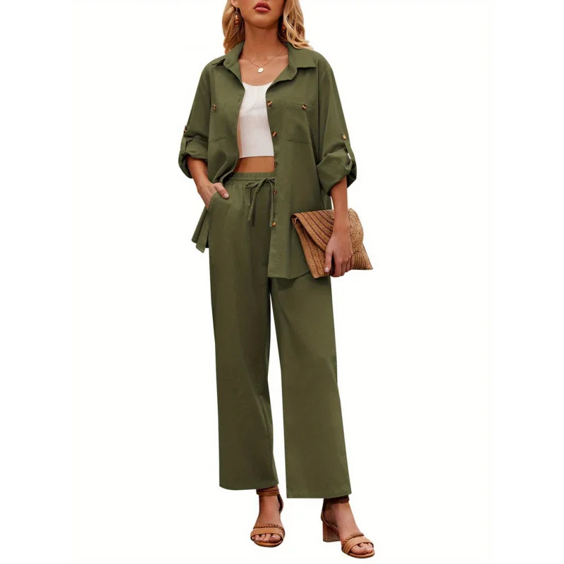 Pure Color Half Collar Pants Set Women's Fashion Summer Outfit Casual Workwear School Uniform Alternative No Brand view 4