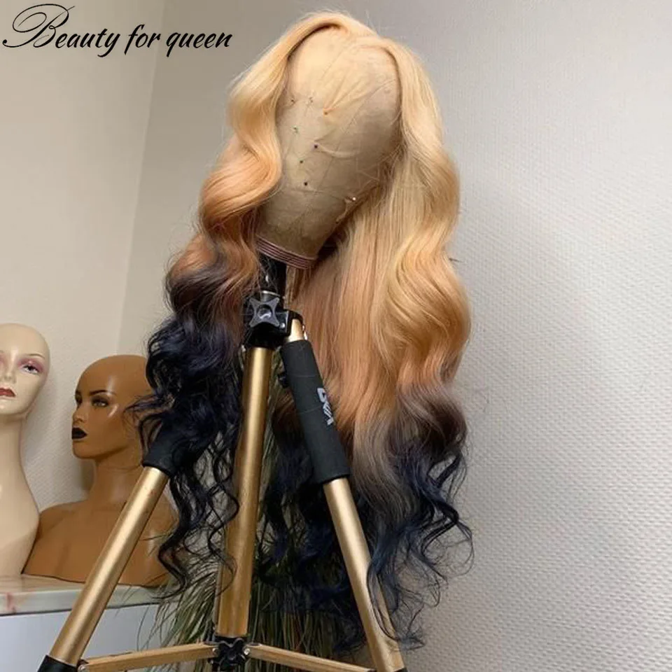 Hoge Kwaliteit Lichtbruin Zwart Gekleurde Braziliaanse Menselijk Haar Pruik 13X4 Hd Kant Frontale Pruiken Voor Vrouwen dragen En Gaan Pre Geplukt