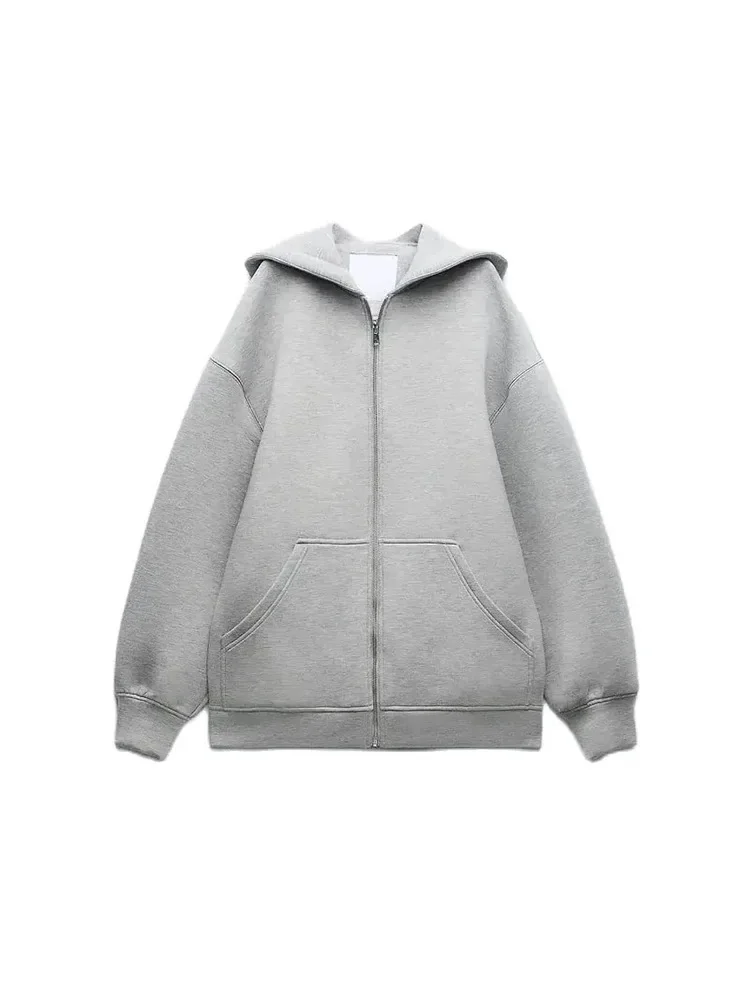 

Women's Clothing Hundred Solid Hooded Zip Long Sleeve Loose Jacket Coat Fashion Oversized Casual Tops Sweatshirt Coat