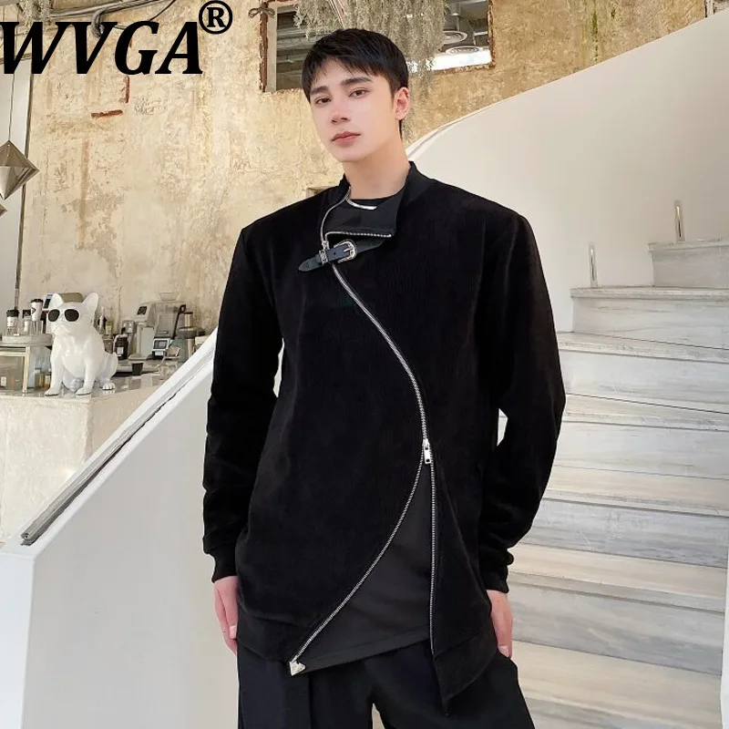 

WVGA Spring New Man Tide Diagonal Zipper Leather Buckle Trendy Turn-Down Collar Jacket Niche Chic Casual Long Sleeve Coat W20944