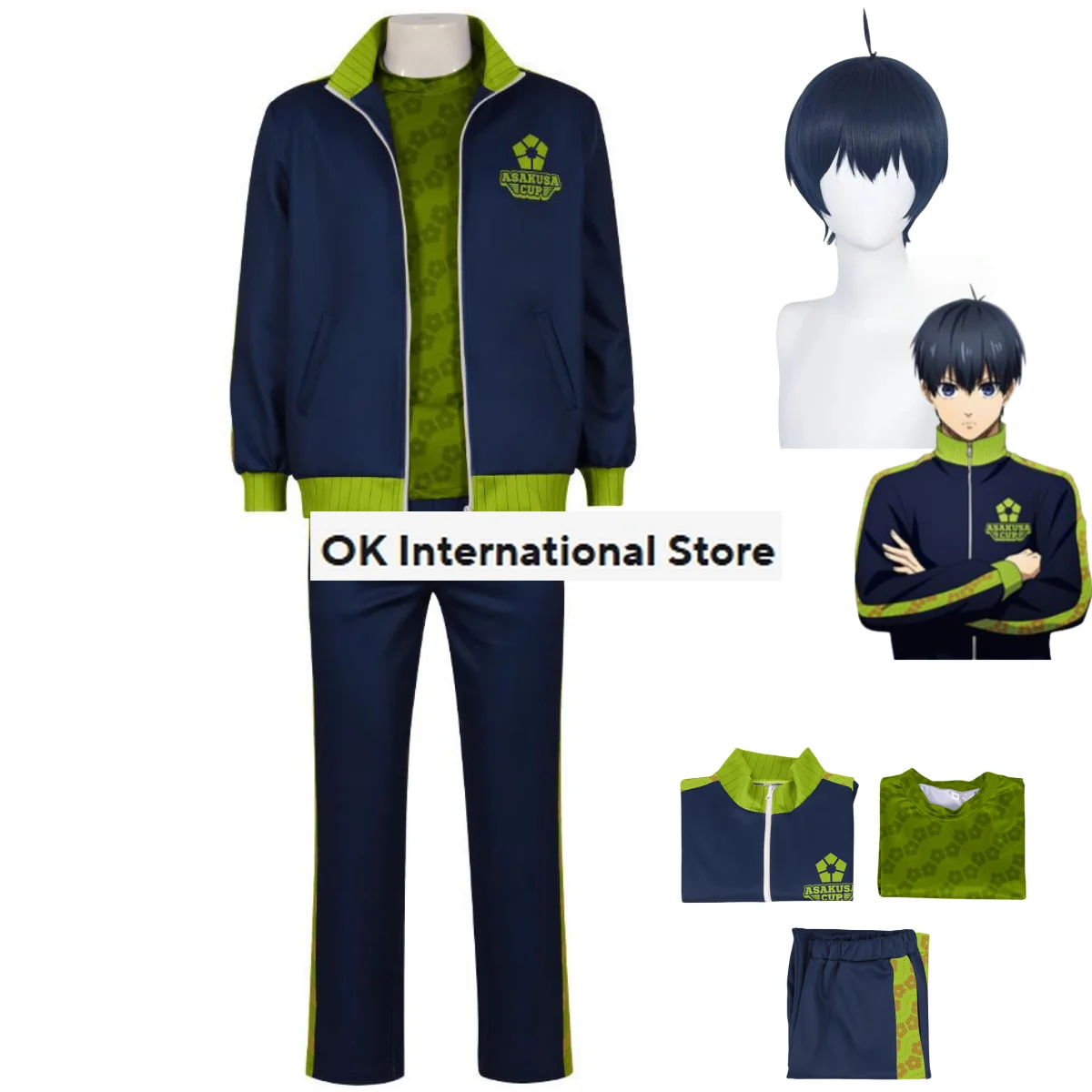 Anime BLUE LOCK Isagi Yoichi Cosplay Costume Wig Dark Blue Campus Sportswear Coat Adult Man Daily Leisure Carnival Suit