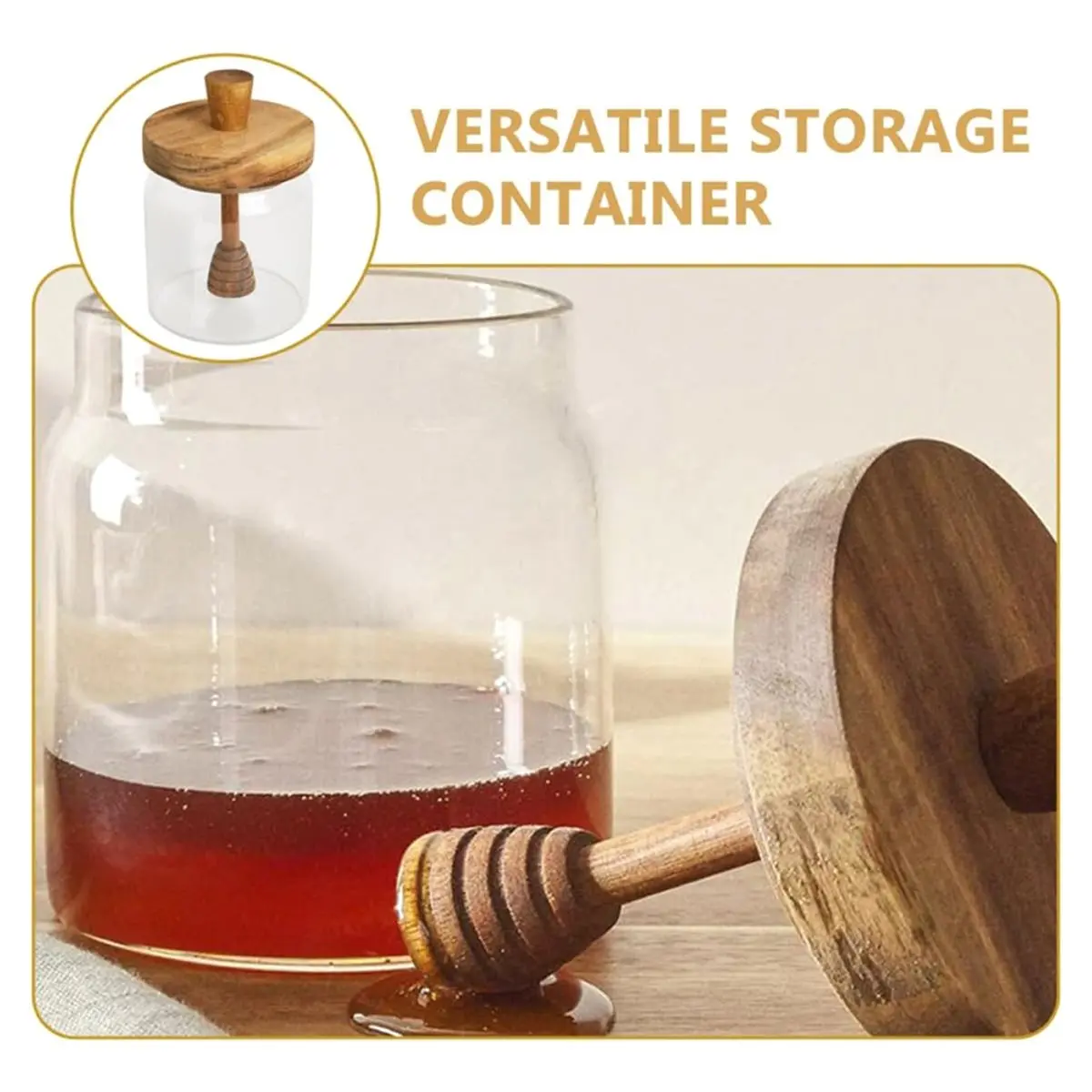Tarro de miel de vidrio con cuchara de madera de 500 ml, dispensador de miel hermético para almacenamiento en la cocina y el comedor