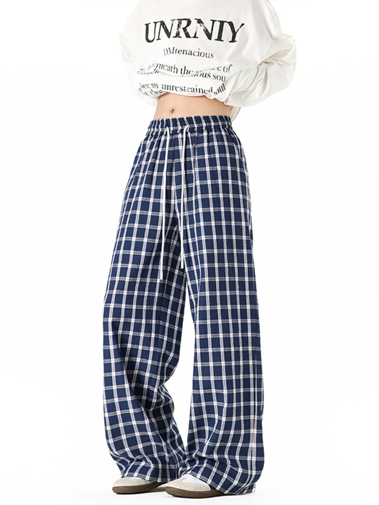 

Синие клетчатые свободные прямые повседневные брюки для мужчин, летние новые удобные дышащие брюки в американском стиле ретро в стиле ретро, молодежные Vitali