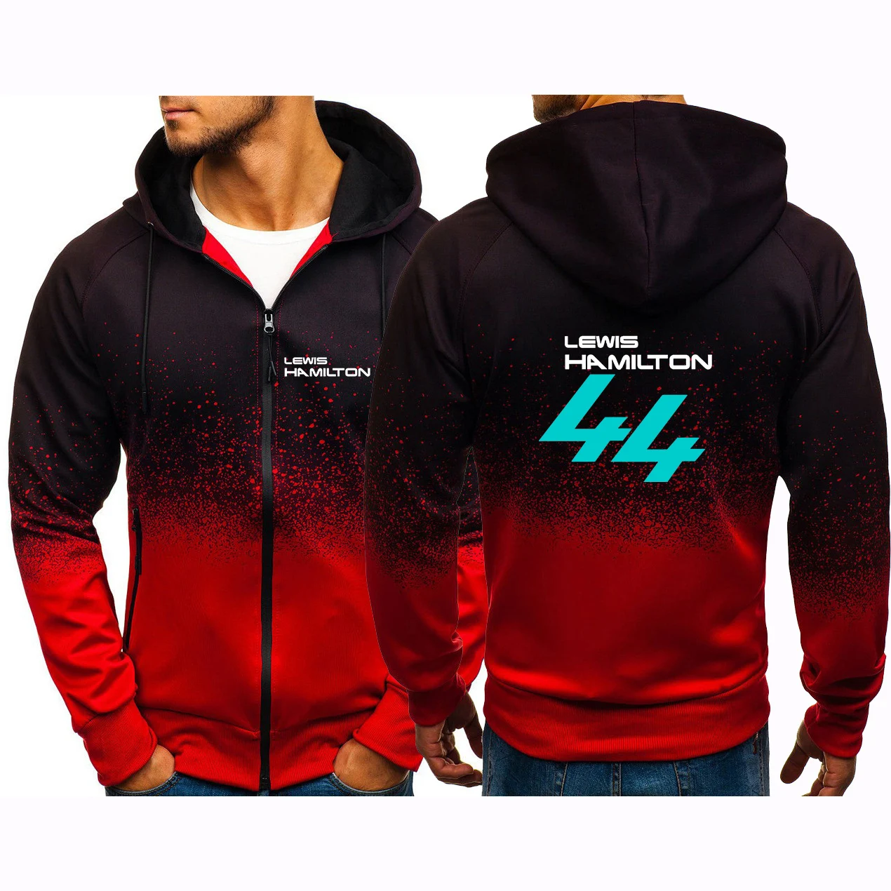 F1 Driver Lewis Hamilton Digital 44 Men's Sweatshirts Harajuku Hoodies Zip Pullover Handsome Cotton Clothing Jackets Coat Tops