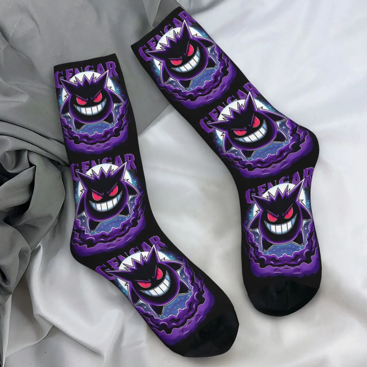 Ghostly Nightmare Pokemon Gengar Socks Novelty Stockings Adults Men High Quality Running Socks Winter Design Anti-Slip Socks