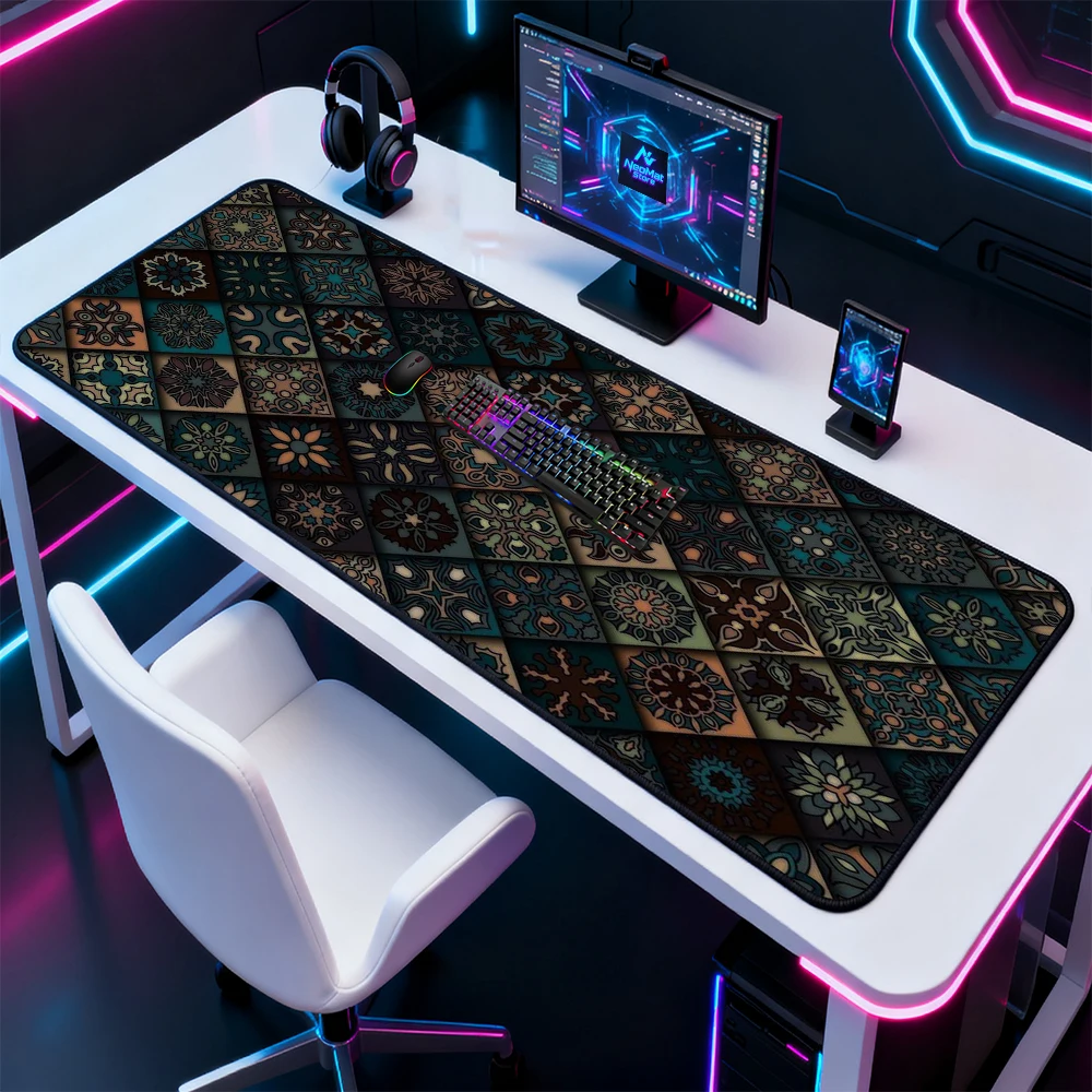 Mandala Geometric Desk Mat Large Giant Keyboard Mat 5mm 1600x600 1400x600 Table Mat Gaming Nonslip Patterned Boho Ethnic Pad
