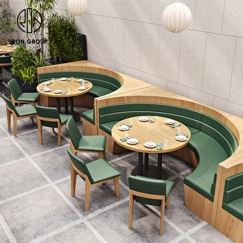 custom.Leather Modern Curved Half Circle Round Coffee Shop Commercial Wood Cafe Restaurant Furniture Booth Seating Table and Cha