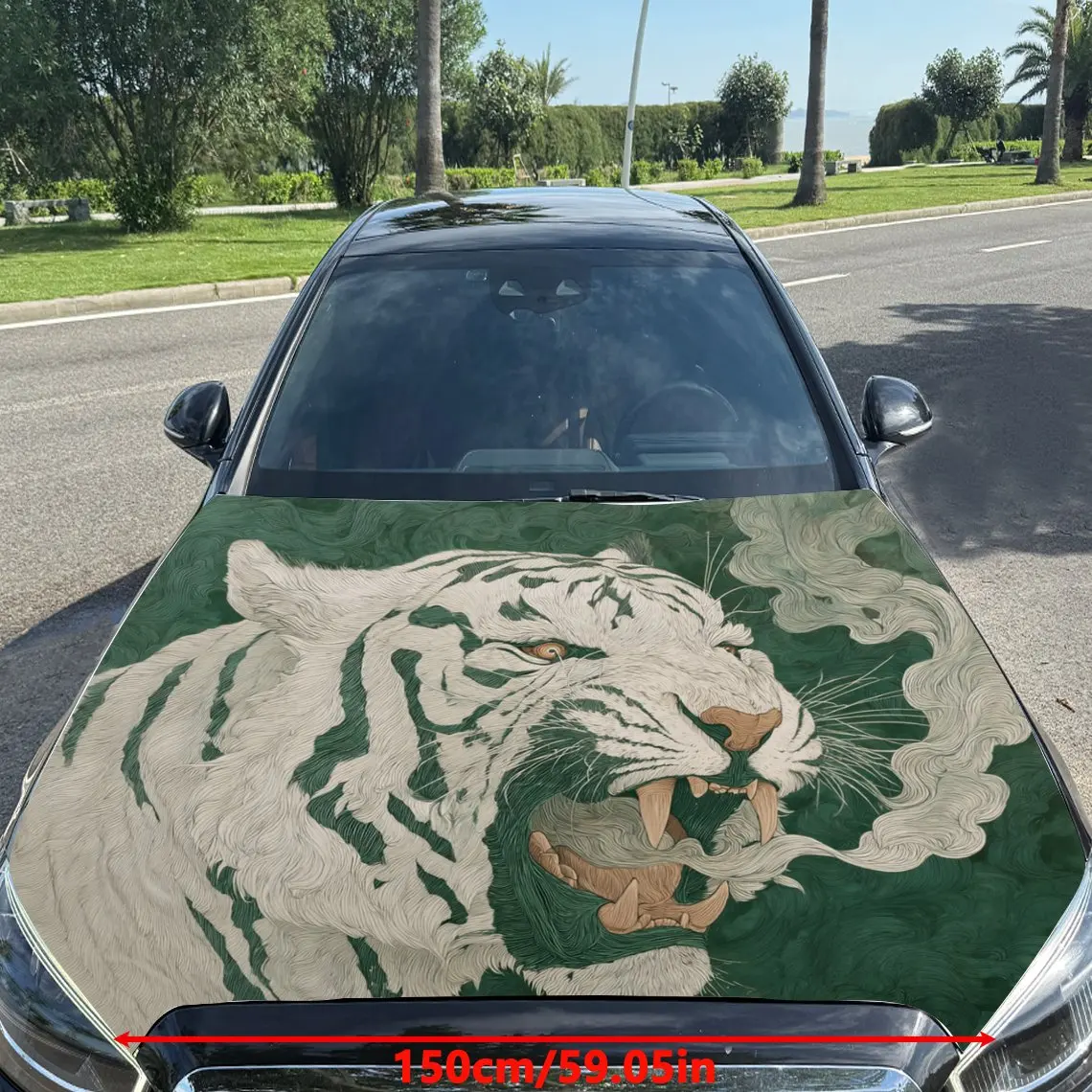 Car Decals Tiger with a Distinctive, Artistic Style, Showcasing a Fierce Roaring Pose and Unique Color Matching Car Hood Sticker