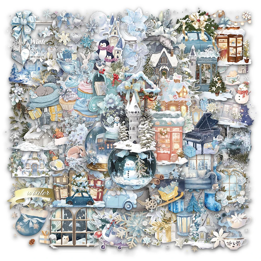 10/30/50 Stück transparente, niedliche Winter-Schneelandschaft-Aufkleber, ästhetische Cartoon-Aufkleber für Telefon, Gitarre, Laptop, Dekoration, Aufkleber, Geschenke