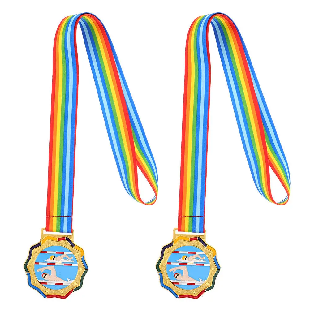 2Pcs Swimming Medals Metal Award Medals for First Place Trophy Sports Competitions School Events Racing Medal Hanging Neck