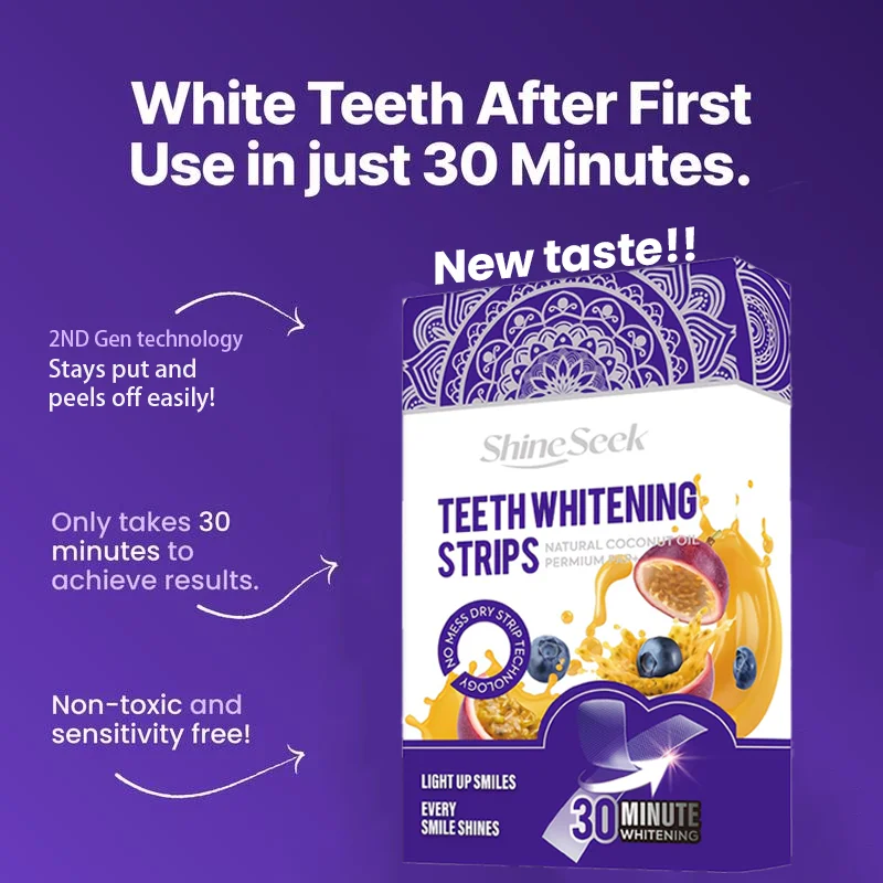 14Pcs/7Pairs Purple Papaya+Purple Teeth Strips with Passion Fruit and Blueberry Flavor, Does Not Contain Hydrogen Peroxide, Gently Whitens Teeth, No Sensitivity or Irritation