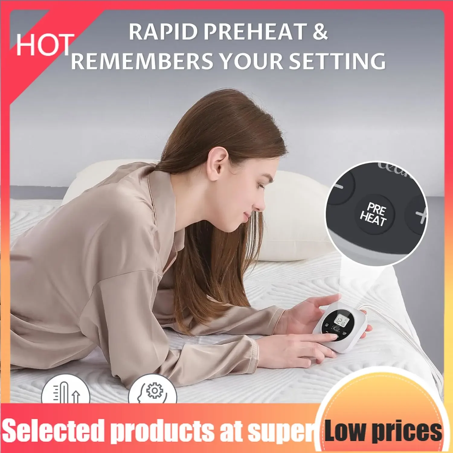 

Competitive Item-King Size Electric Heated Mattress Pad - Bed Warmer With Memory & Preheat Functions, 12 Heat Settings Dual Cont