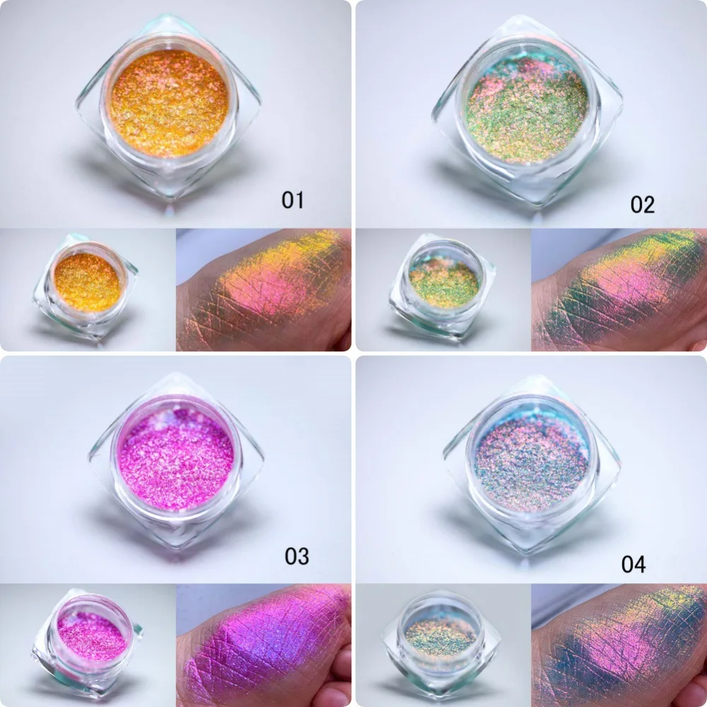 1jar Chameleon อายแชโดว์ Aurora Mirror Effect ผงเล็บ Chrome Pigment Multichrome Mica Pigment สําหรับตกแต่งเล็บ