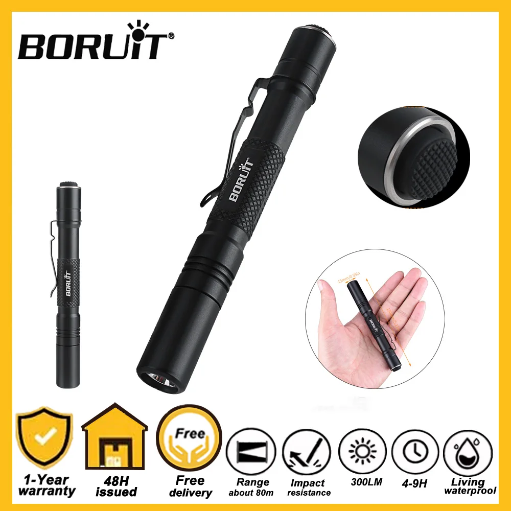 

BORUiT BC20 светодиодный мини-переносной фонарик, аккумулятор AAA, IPX8, водонепроницаемая лампа для ночной рыбалки с зажимами, рабочий фонарь для кемпинга