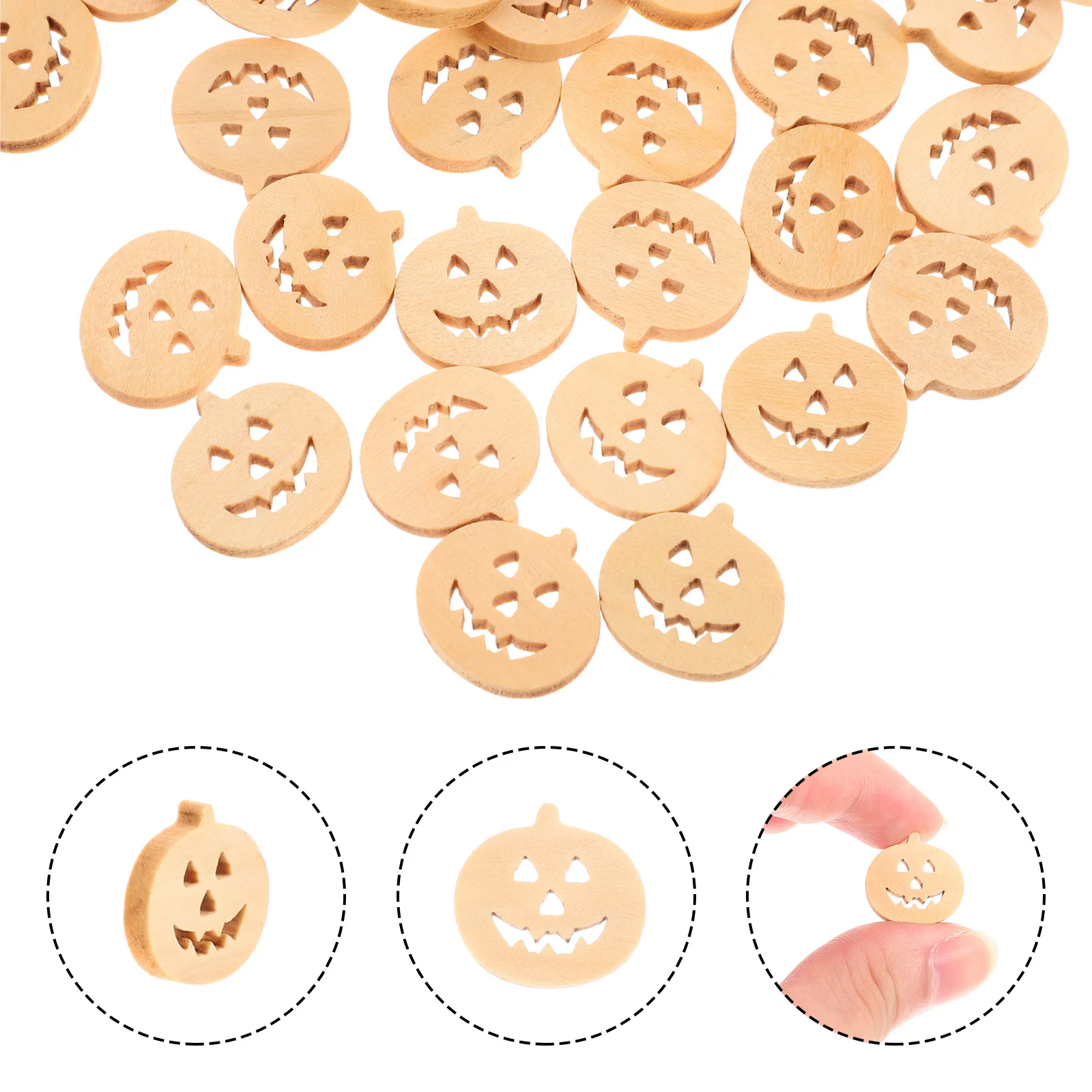 

100Pcs Pumpkin Wooden Buttons Creative DIY Cartoon Clothes Buttons Small Sewing Replacement Decorative Halloween Craft Supplies