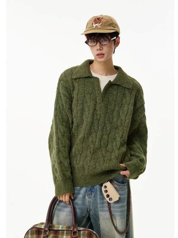 

Теплый вязаный повседневный свободный мужской свитер с воротником-стойкой, утолщенный, осенне-зимний, для повседневной носки, из полиэфирного волокна, с длинными рукавами