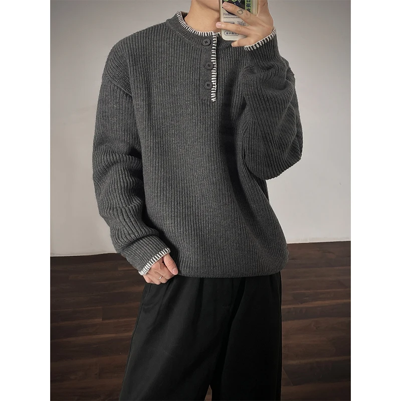 الشتاء سترة الرجال الدافئة موضة عادية بلوفر مغزول الرجال الكورية فضفاضة الجولة الرقبة طويلة الأكمام سترة رجالي البلوز الملابس