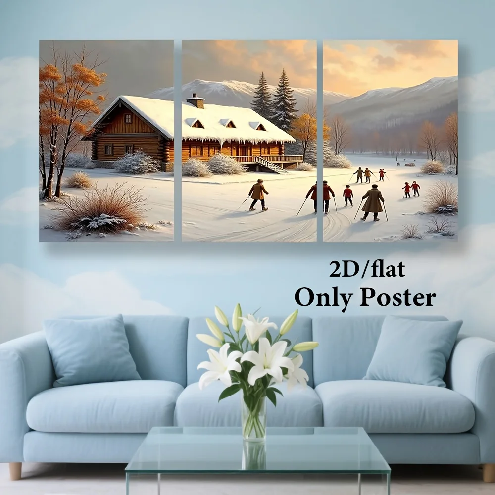 2D مسطح 2D/مسطح، 3 قطع، ملصقات ومطبوعات، لوحة قماشية - بدون إطار، رسم الناس للتزلج على الجليد، صالون تجميل، مطاعم، كاليفورنيا #6