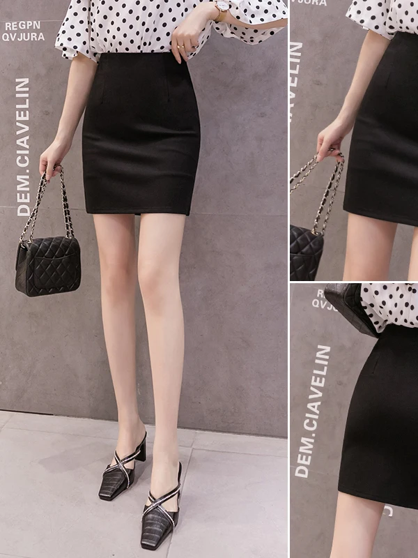 Black  Skirt Women's 2026 New Summer Thin Professional Short Work Skirt High Waist A-Line Polyester Fiber Zipper Closure