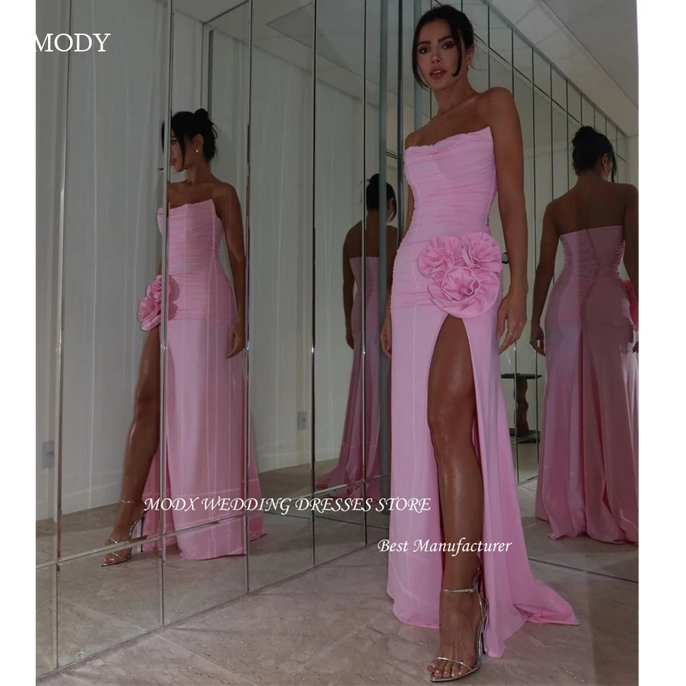 

MODX розовые вечерние платья сексуальные с разрезом без бретелек шелковые шифоновые цветы платья для выпускного вечера вечернее платье платье для особых случаев