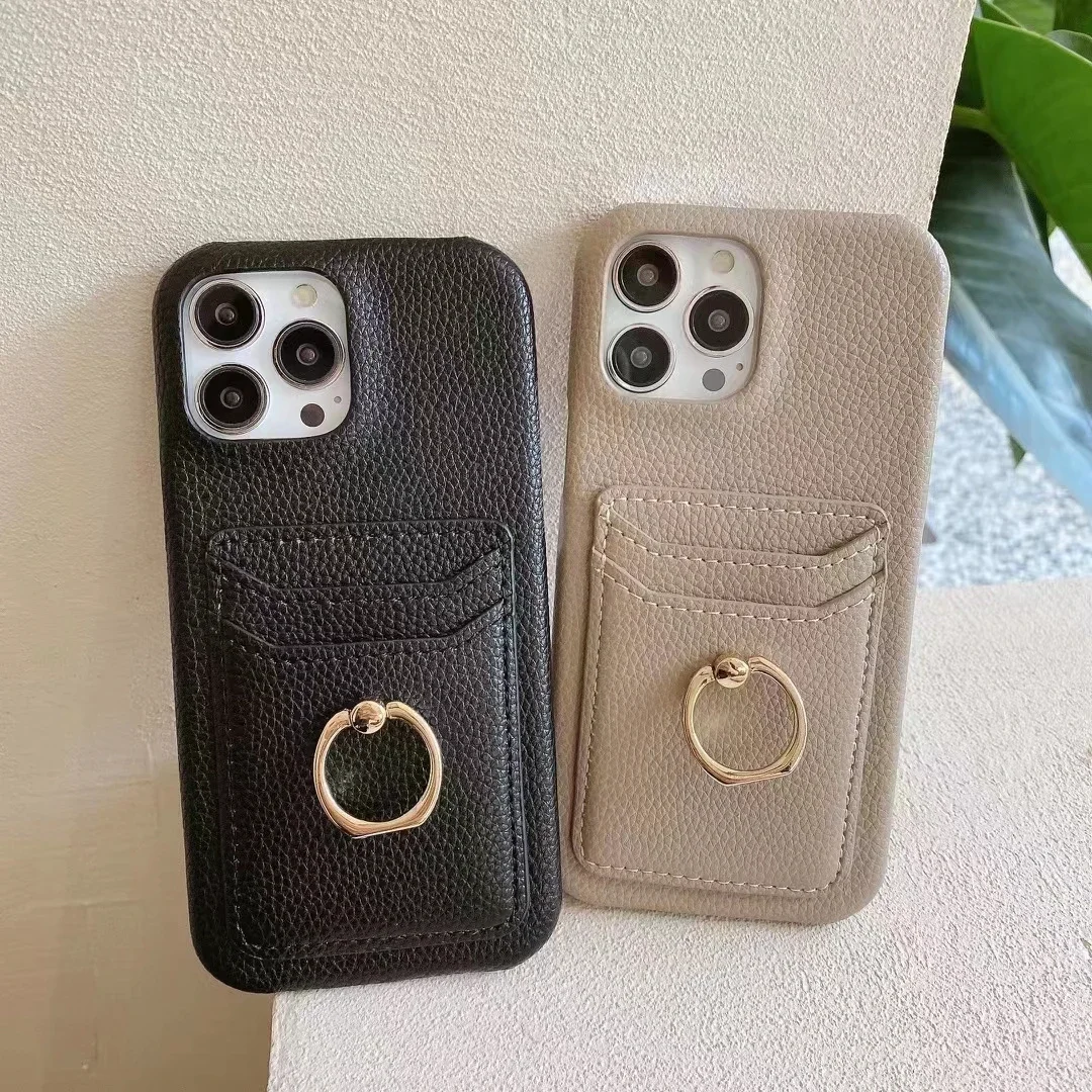 The New Model Is Suitable for iphone 14 Lychee Card Case 13promax Xsmax Xr Xs Ring Buckle Bracket 12mini 8plus 11pro Protection