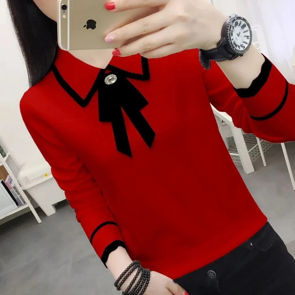 Women\'s Sweater Pullover 2022 Autumn Coat New Fashion Doll Collar Long Sleeve Knit Sweater Female Jumper Tops Bottoming Shirt