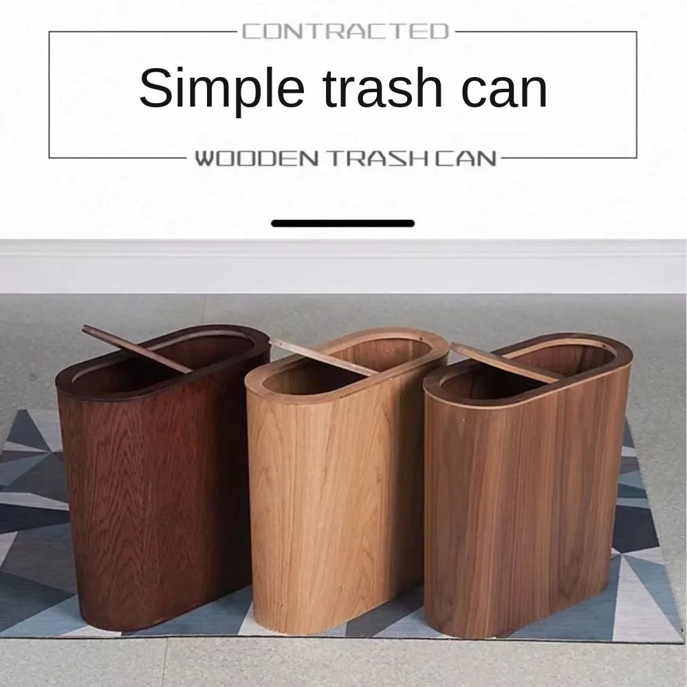 Magnetic Flip Cover Wooden Trash Can Large-capacity with Lid Kitchen Trash Can Solid Wood Paper Basket Kitchen Storage Supplies