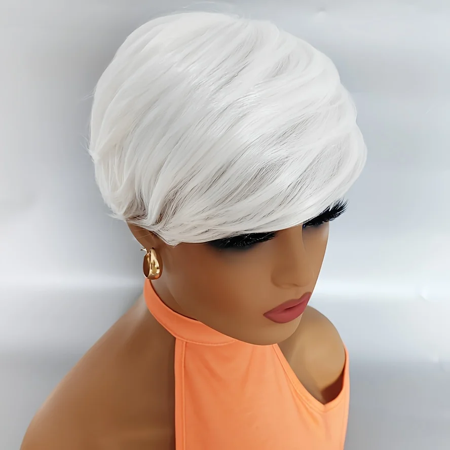 Short Synthetic Pixie Wigs Pixie Cut Short White Wavy Wigs Layered Short Synthetic Hair Wigs For Women image 3